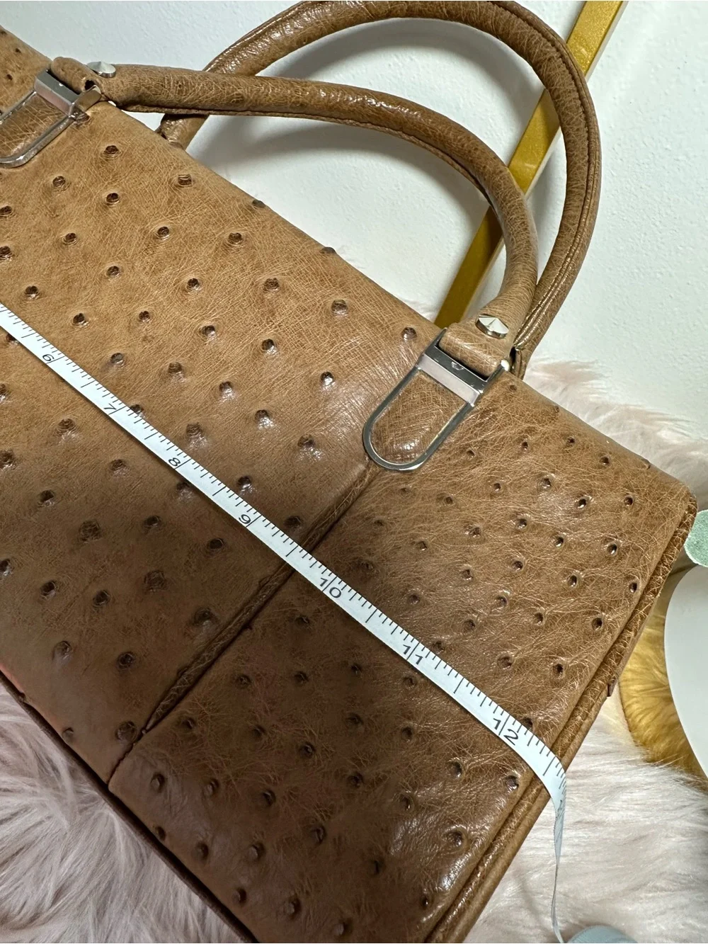 Ostrich Leather Top-Handle brown Bag